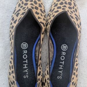 Rothy's Tan and Black Slip-On Loafers with Leopard Print